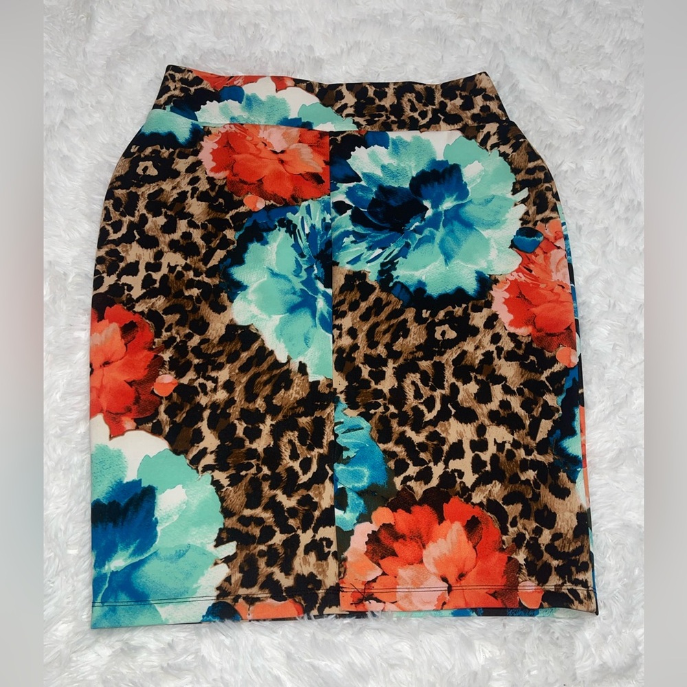 Thalia Sodi floral leopard stretch pencil skirt EUC woman’s size XL - Picture 2 of 8